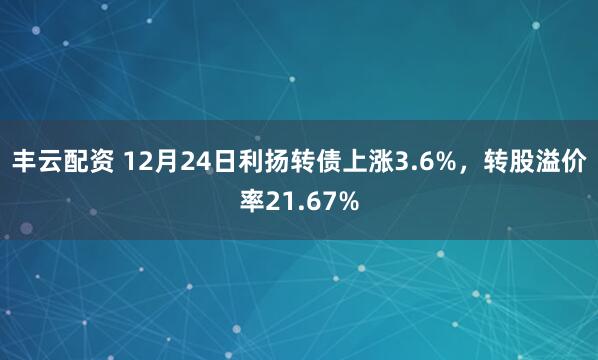丰云配资 12月24日利扬转债上涨3.6%,转股溢价率21.67%